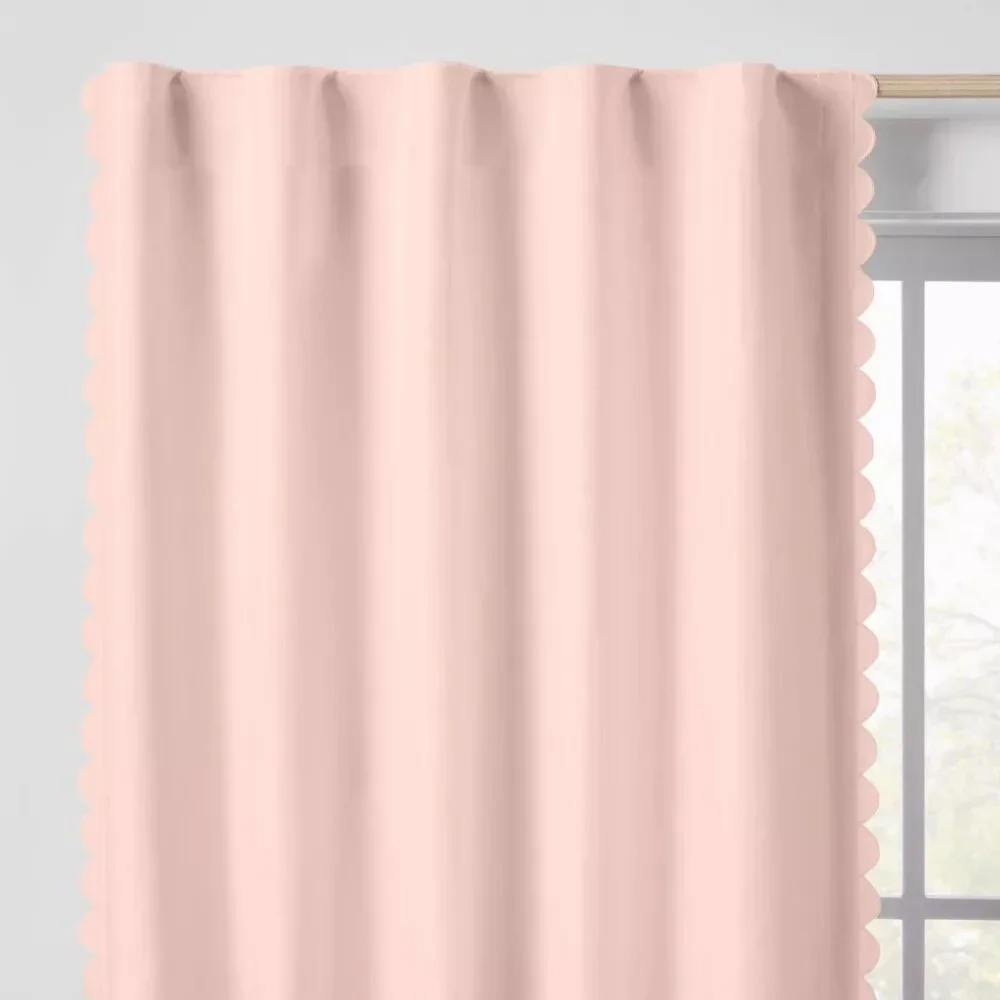 Pillowfort Soft Pink Scalloped Trim Single Blackout Curtain Panel 42